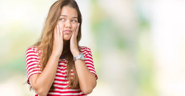 Junge Schöne Brünette Frau Trägt Gestreiftes Shirt Über Isoliertem Hintergrund — Stockfoto