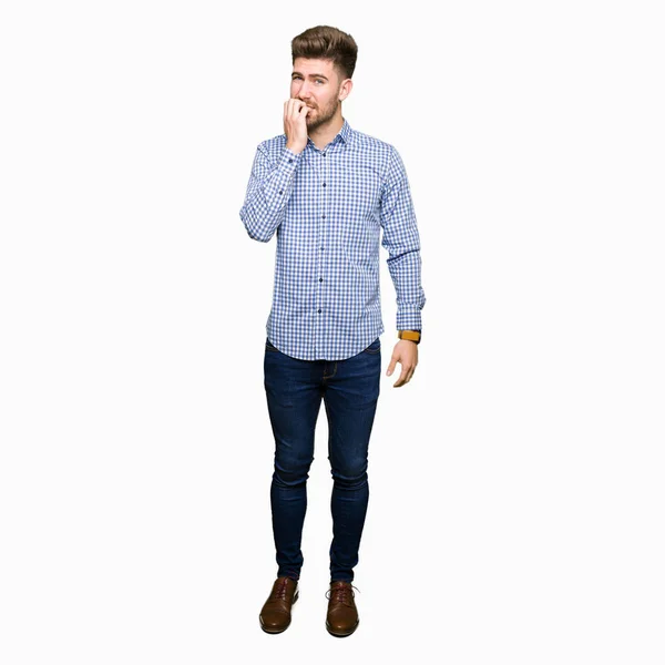 Young Handsome Bussines Man Looking Stressed Nervous Hands Mouth Biting — Stock Photo, Image