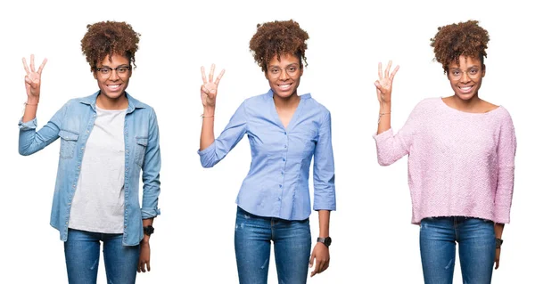 Collage Joven Hermosa Chica Africana Sobre Fondo Aislado Mostrando Apuntando — Foto de Stock