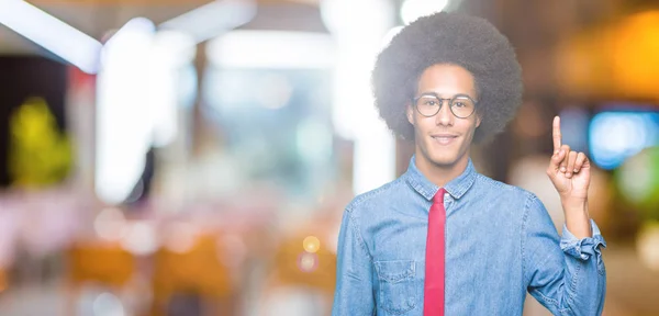 Young African American Business Man Afro Hair Wearing Glasses Red — Stock Photo, Image