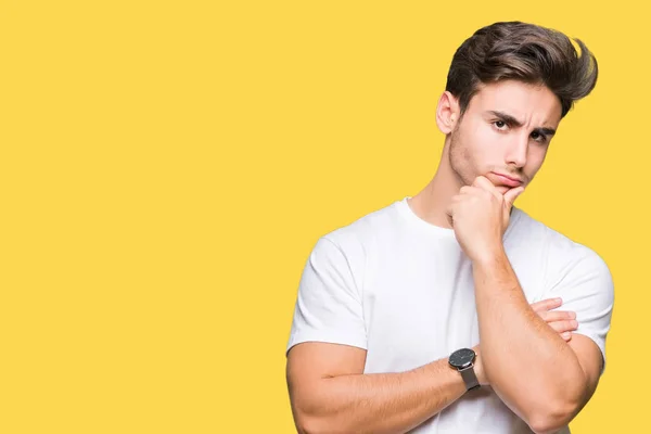 Young Handsome Man Wearing White Shirt Isolated Background Hand Chin — Stock Photo, Image