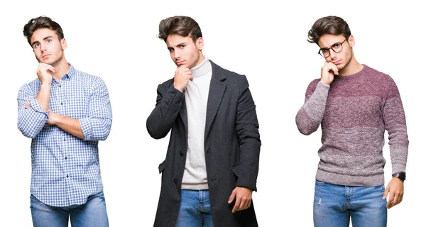 Collage Joven Hombre Negocios Guapo Sobre Fondo Aislado Con Mano — Foto de Stock