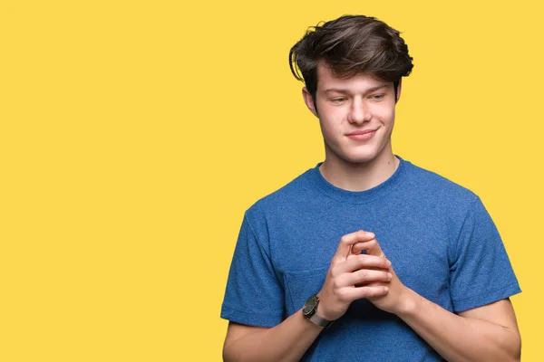 Der Junge Gutaussehende Mann Trägt Ein Blaues Shirt Über Isolierten — Stockfoto