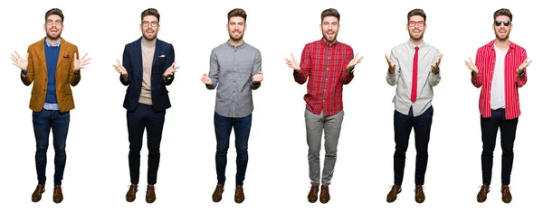 Collage Eines Gut Aussehenden Jungen Geschäftsmannes Mit Unterschiedlichen Blicken Vor — Stockfoto