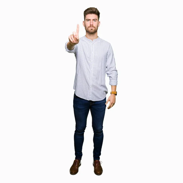 Young Handsome Man Pointing Finger Angry Expression — Stock Photo, Image