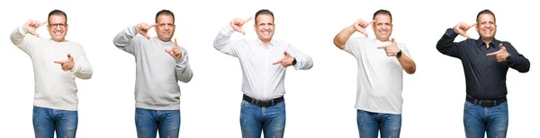 Composição Árabe Homem Meia Idade Sobre Fundo Isolado Sorrindo Fazendo — Fotografia de Stock