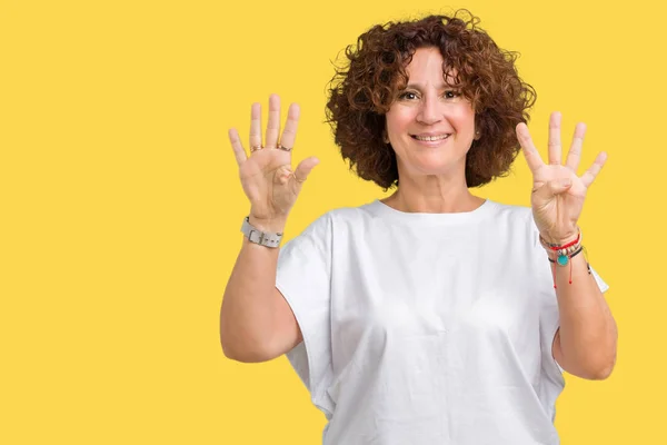 Senior Vrouw Mooi Midden Ager Dragen Witte Shirt Geïsoleerd Achtergrond — Stockfoto