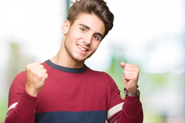 Homem Bonito Jovem Sobre Fundo Isolado Muito Feliz Animado Fazendo — Fotografia de Stock