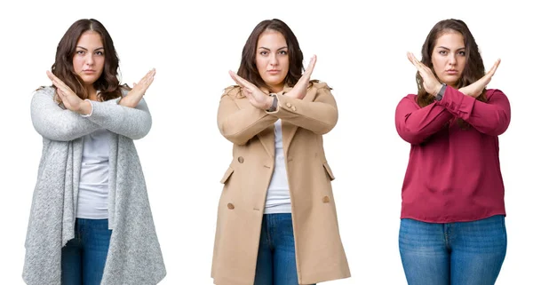 Collage Hermosa Mujer Talla Grande Sobre Fondo Aislado Expresión Rechazo —  Fotos de Stock