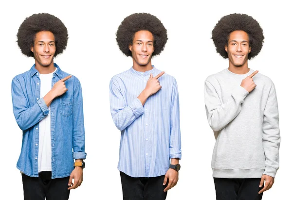 Collage Ung Man Med Afro Hår Över Isolerade Vitbakgrund Glada — Stockfoto