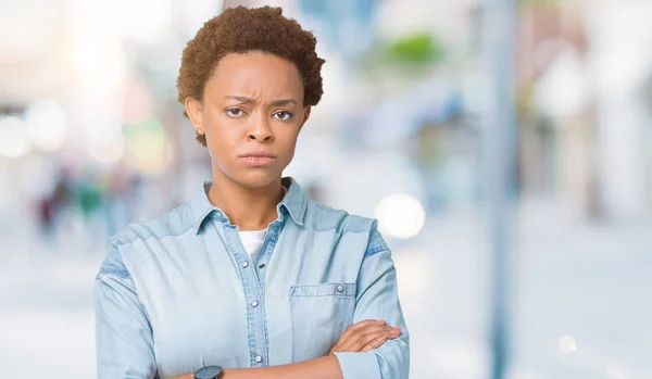 Young Beautiful African American Woman Isolated Background Skeptic Nervous Disapproving — Stock Photo, Image