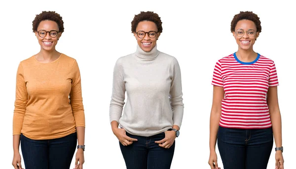 年轻的非洲裔美国妇女戴着眼镜 脸上带着快乐而清凉的微笑 幸运的人 — 图库照片