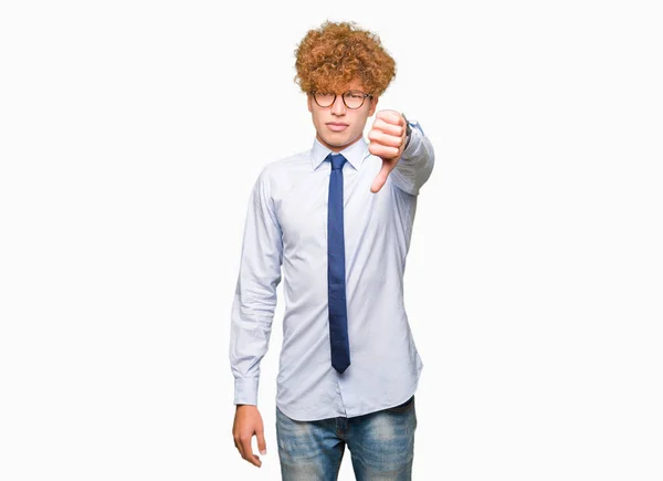 Unga Stilig Affärsman Med Afro Bär Glasögon Ser Olycklig Och — Stockfoto