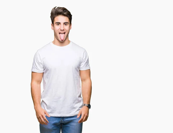 Joven Hombre Guapo Con Camiseta Blanca Sobre Fondo Aislado Sacando — Foto de Stock
