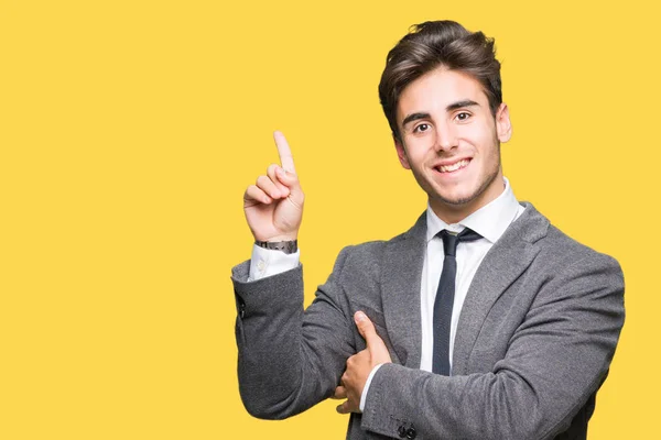 Junger Geschäftsmann Anzug Und Krawatte Vor Isoliertem Hintergrund Mit Einem — Stockfoto