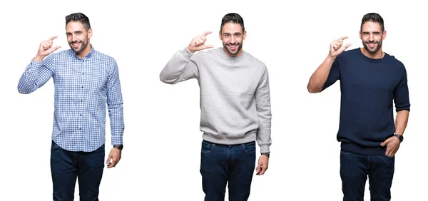 Colagem Homem Negócios Bonito Sobre Fundo Isolado Branco Sorrindo Gestos — Fotografia de Stock