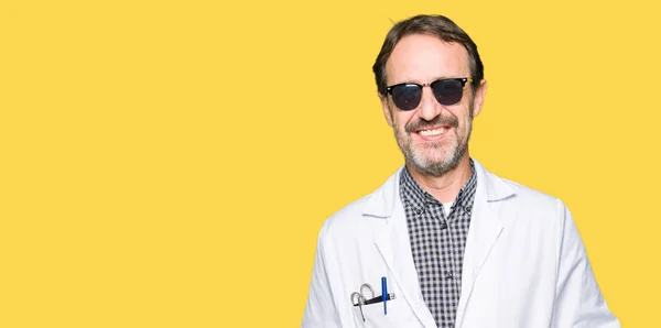 Handsome Middle Age Doctor Man Wearing Sunglasses Happy Cool Smile — Stock Photo, Image