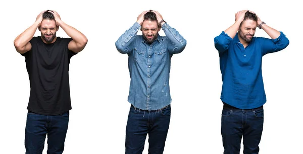 Collage Hombre Guapo Sobre Fondo Blanco Aislado Que Sufre Dolor — Foto de Stock