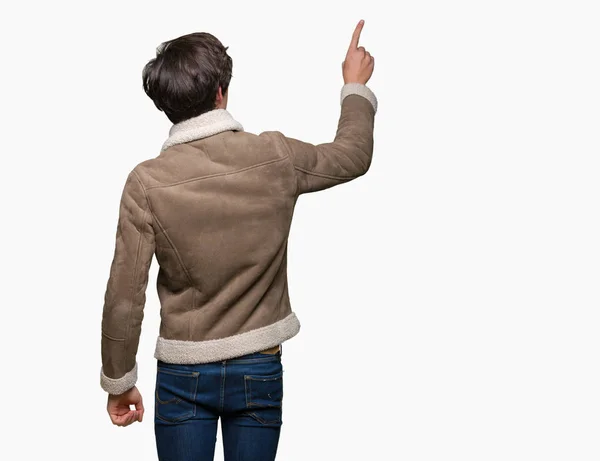 Young Handsome Man Wearing Winter Coat Isolated Background Posing Backwards — Stock Photo, Image