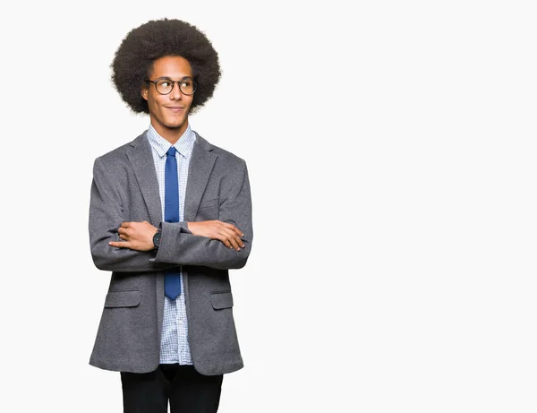 Junger Afrikanisch Amerikanischer Geschäftsmann Mit Afro Haaren Der Eine Brille — Stockfoto