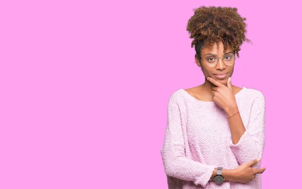 Beautiful Young African American Woman Wearing Glasses Isolated Background Looking — Stock Photo, Image