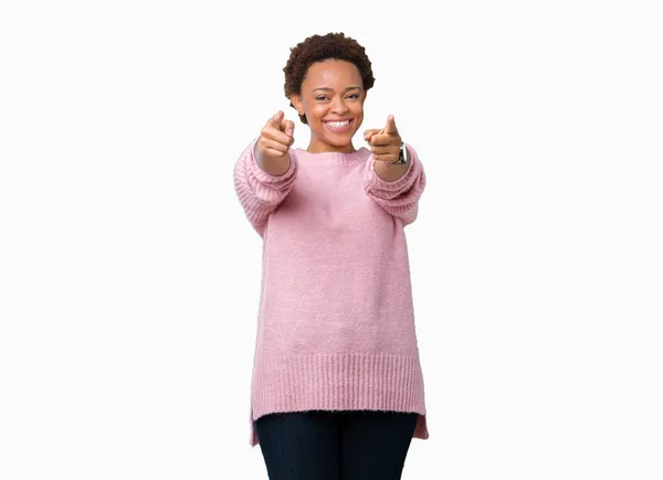 Mooie Jonge African American Vrouw Geïsoleerde Achtergrond Pointing Aan Camera — Stockfoto