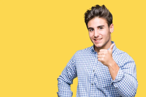 Молодий Красивий Бізнесмен Над Ізольованим Тлом Робить Щасливі Великі Пальці — стокове фото