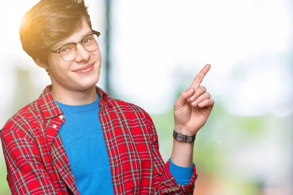 Junger Gutaussehender Student Mit Brille Vor Isoliertem Hintergrund Und Einem — Stockfoto