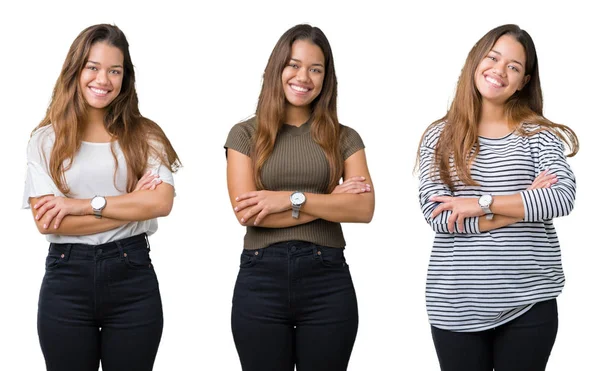 Collage Hermosa Mujer Joven Sobre Fondo Aislado Cara Feliz Sonriendo — Foto de Stock