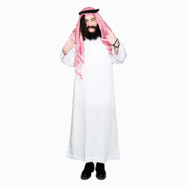 Arab Üzleti Ember Hosszú Hajat Visel Hagyományos Keffiyeh Sál Őrült — Stock Fotó