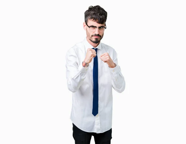 Young Handsome Business Man Wearing Glasses Isolated Background Ready Fight — Stock Photo, Image