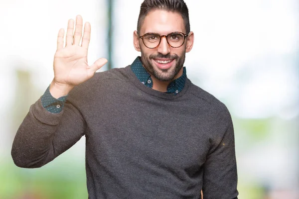 Junger Gutaussehender Mann Mit Brille Über Isoliertem Hintergrund Der Auf — Stockfoto