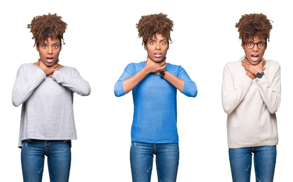 Colagem Jovem Bela Menina Africana Sobre Fundo Isolado Gritando Sufocar — Fotografia de Stock