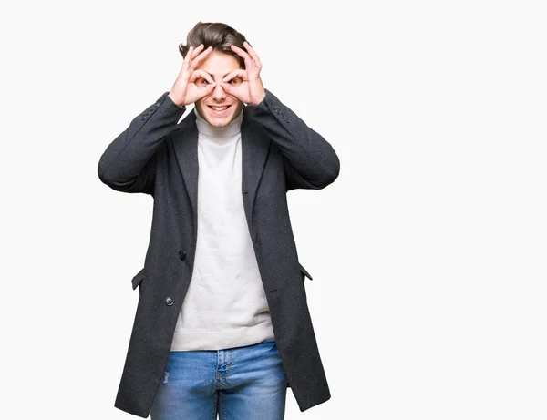 Young Elegant Man Wearing Winter Coat Isolated Background Doing Gesture — Stock Photo, Image