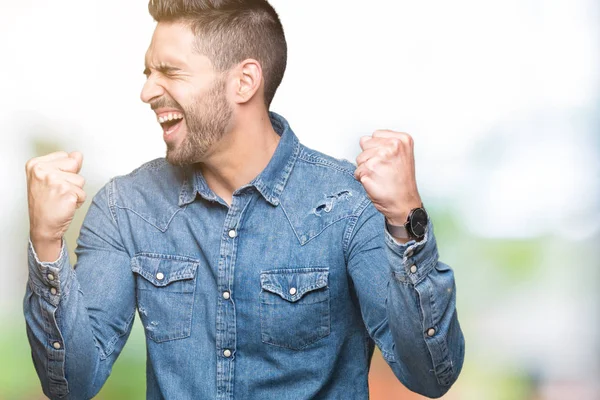 Junger Gutaussehender Mann Mit Isoliertem Hintergrund Sehr Glücklich Und Aufgeregt — Stockfoto