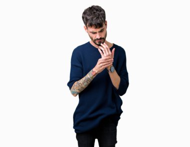 Elleri ve parmakları, artrit inflamasyon izole arka plan acı acı genç yakışıklı adam