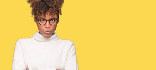 Beautiful Young African American Woman Wearing Glasses Isolated Background Skeptic — Stock Photo, Image