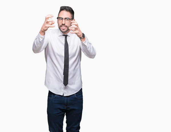 Joven Hombre Negocios Guapo Con Gafas Sobre Fondo Aislado Gritando —  Fotos de Stock