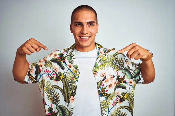 Young Handsome Man Holidays Wearing Hawaiian Shirt White Background Looking — Stock Photo, Image