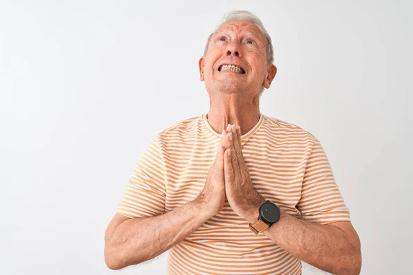 Homme Âgé Aux Cheveux Gris Portant Shirt Rayé Debout Sur — Photo