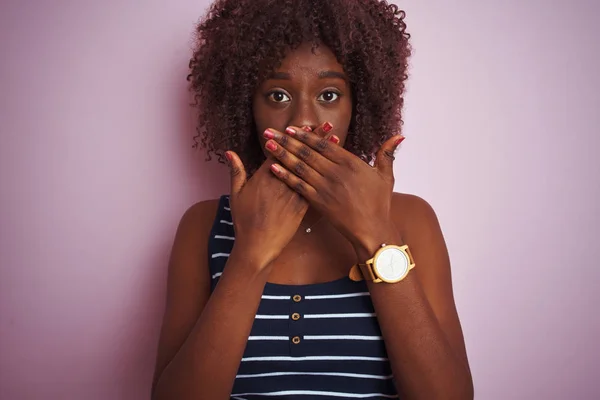 Young African Afro Woman Wearing Striped Shirt Standing Isolated Pink — Stock Photo, Image