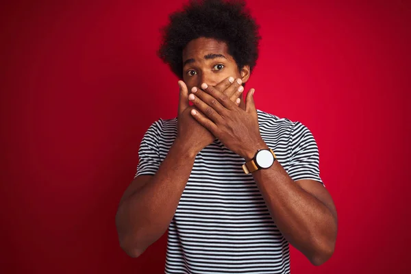 Jovem Americano Com Cabelo Afro Vestindo Camisa Listrada Marinha Sobre — Fotografia de Stock