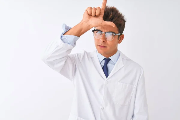 Unga Stilig Sciencist Mannen Bär Glasögon Och Päls Över Isolerad — Stockfoto