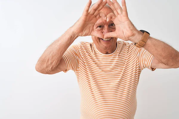 Senior Uomo Dai Capelli Grigi Indossa Shirt Righe Piedi Sopra — Foto Stock