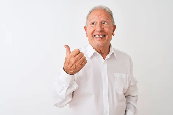 Senior Grey Haired Man Wearing Elegant Shirt Standing Isolated White — Stock Photo, Image