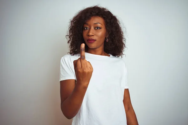 Jeune Femme Afro Américaine Portant Shirt Debout Sur Fond Blanc — Photo