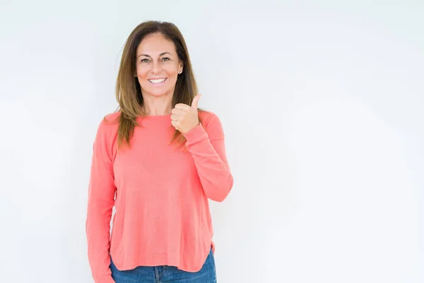 Beautiful Middle Age Woman Isolated Background Doing Happy Thumbs Gesture — Stock Photo, Image
