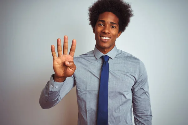 Hombre Negocios Americano Con Pelo Afro Vistiendo Camisa Corbata Sobre — Foto de Stock