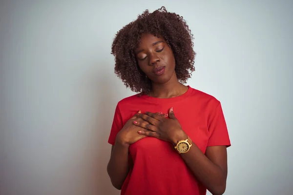 Young African Afro Woman Wearing Red Shirt Isolated White Background — Stock Photo, Image