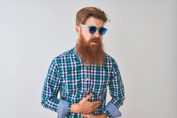 Young Redhead Irish Man Wearing Casual Shirt Sunglasses Isolated White — Stock Photo, Image